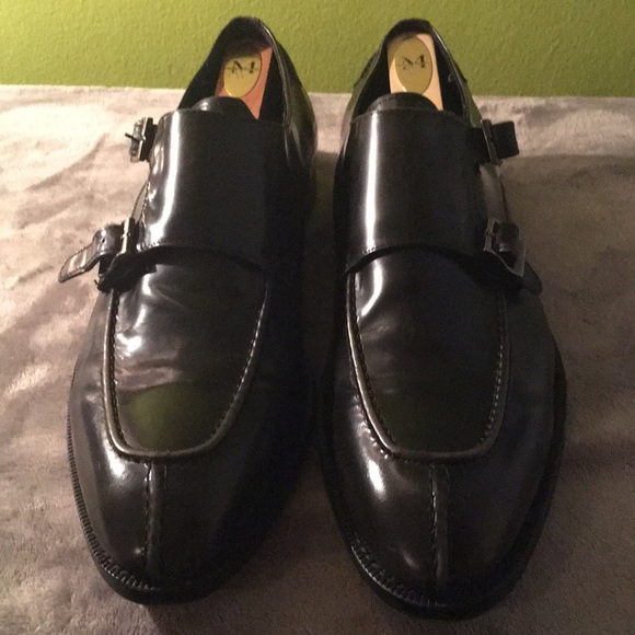 Joe abboud black antique double monk strap shoes main image 5